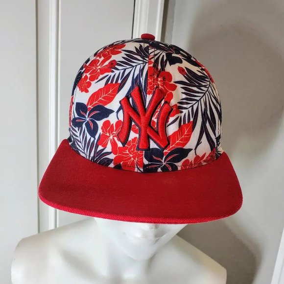 New Era MLB NY Yankees Snapback Hat OSFM Original Fit Adjustable Red Tropical - Picture 2 of 15